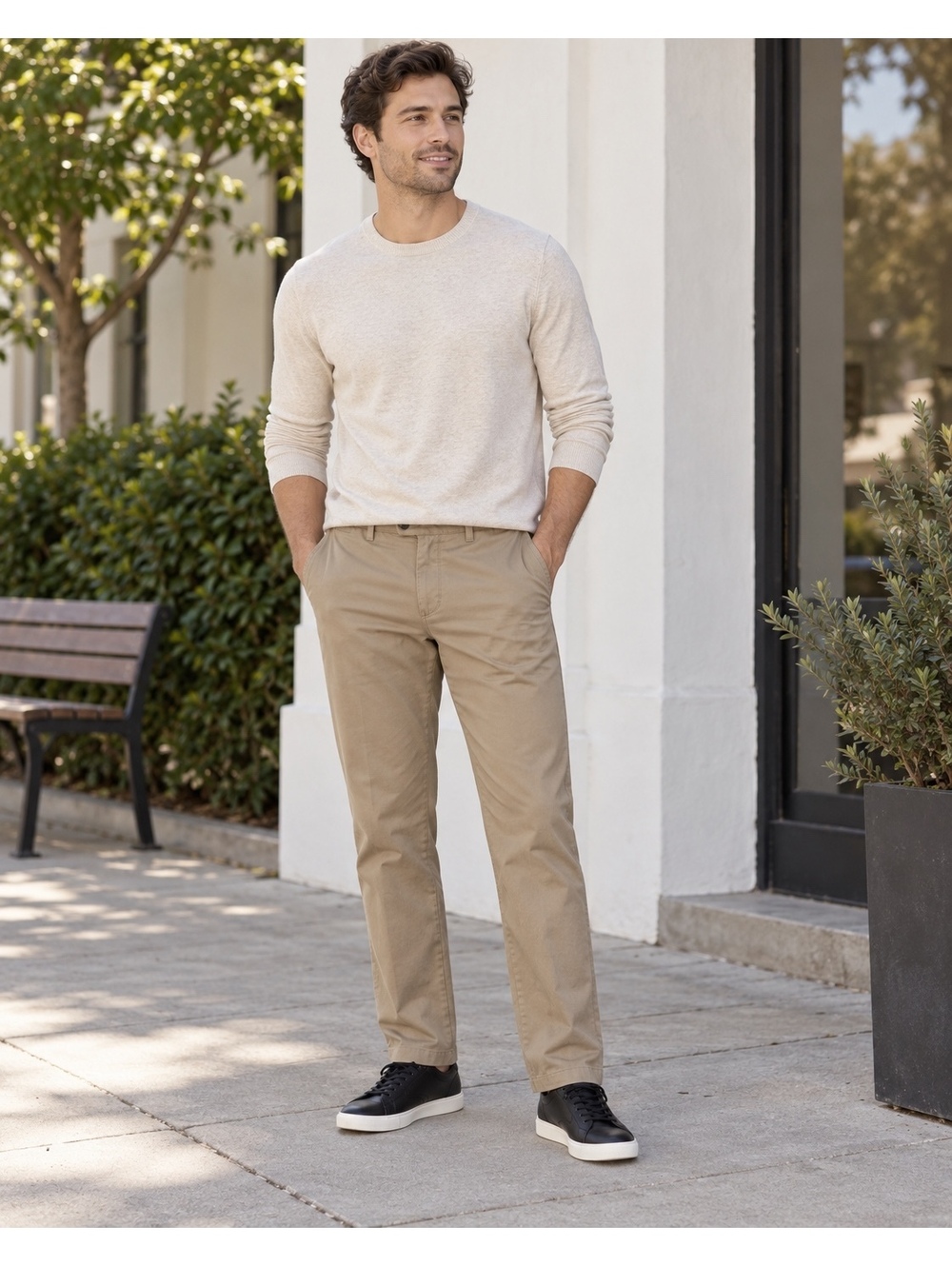 Savane Men's Khaki Flat Front Pants 36W